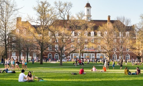 College students milling about St. Joseph's University near Bala Cynwyd.